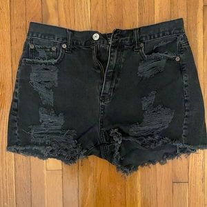 AE black distressed mom shorts